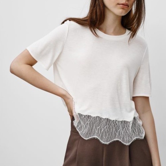 Aritzia Tops - Wilfred Cropped Lace Bottom Tee | Size XS